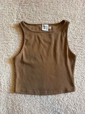 Princess Polly Ribbed Crop Tank in Tan Brown